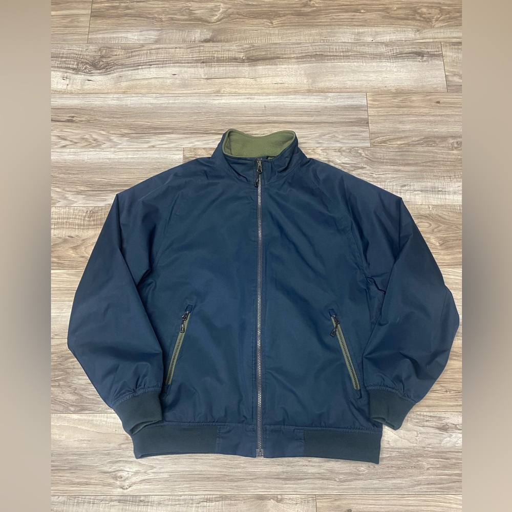 Orvis Mens Size Medium Jacket Navy Fleece Lined Bomber Zip Front Outdoor